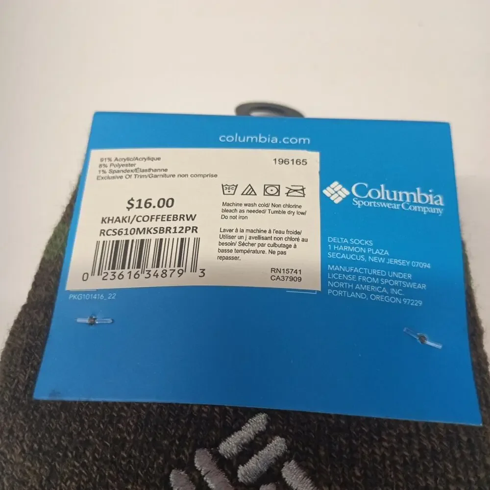 Columbia Men's Khaki Brown 2-Pack Fleece Thermal Heat-Retention‎ Socks Shoe 6-12